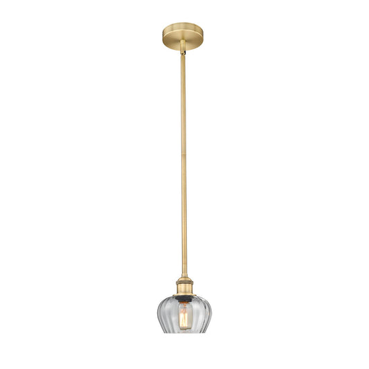 Innovations Fenton 6.5in 1-Light Mini Pendant | Art Nouveau Brushed Brass and Clear Ribbed Glass | Kitchen Island & Dining Room | Model 616-1S-BB-G92-LED