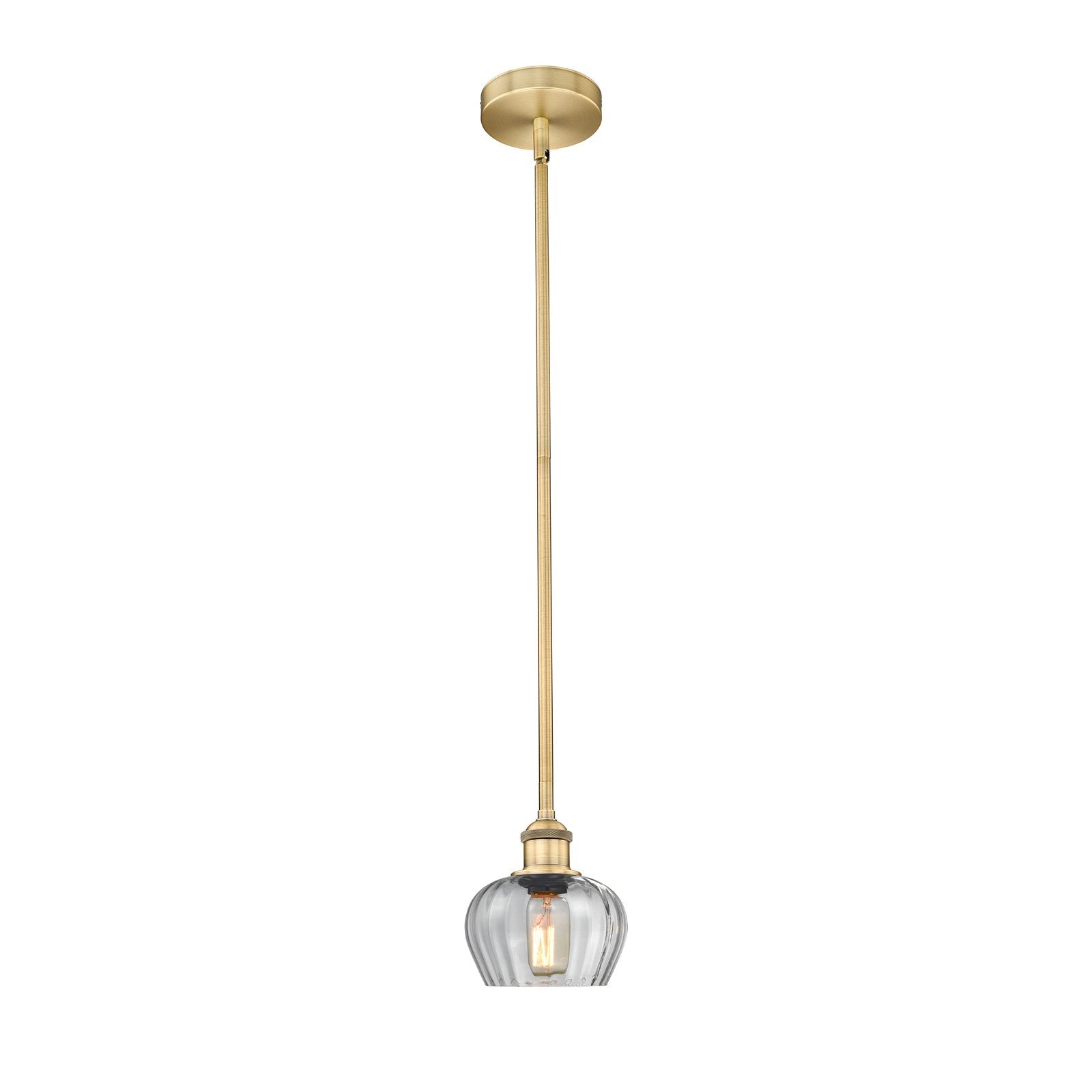 Innovations Fenton 6.5in 1-Light Mini Pendant | Art Nouveau Brushed Brass and Clear Ribbed Glass | Kitchen Island & Dining Room | Model 616-1S-BB-G92-LED