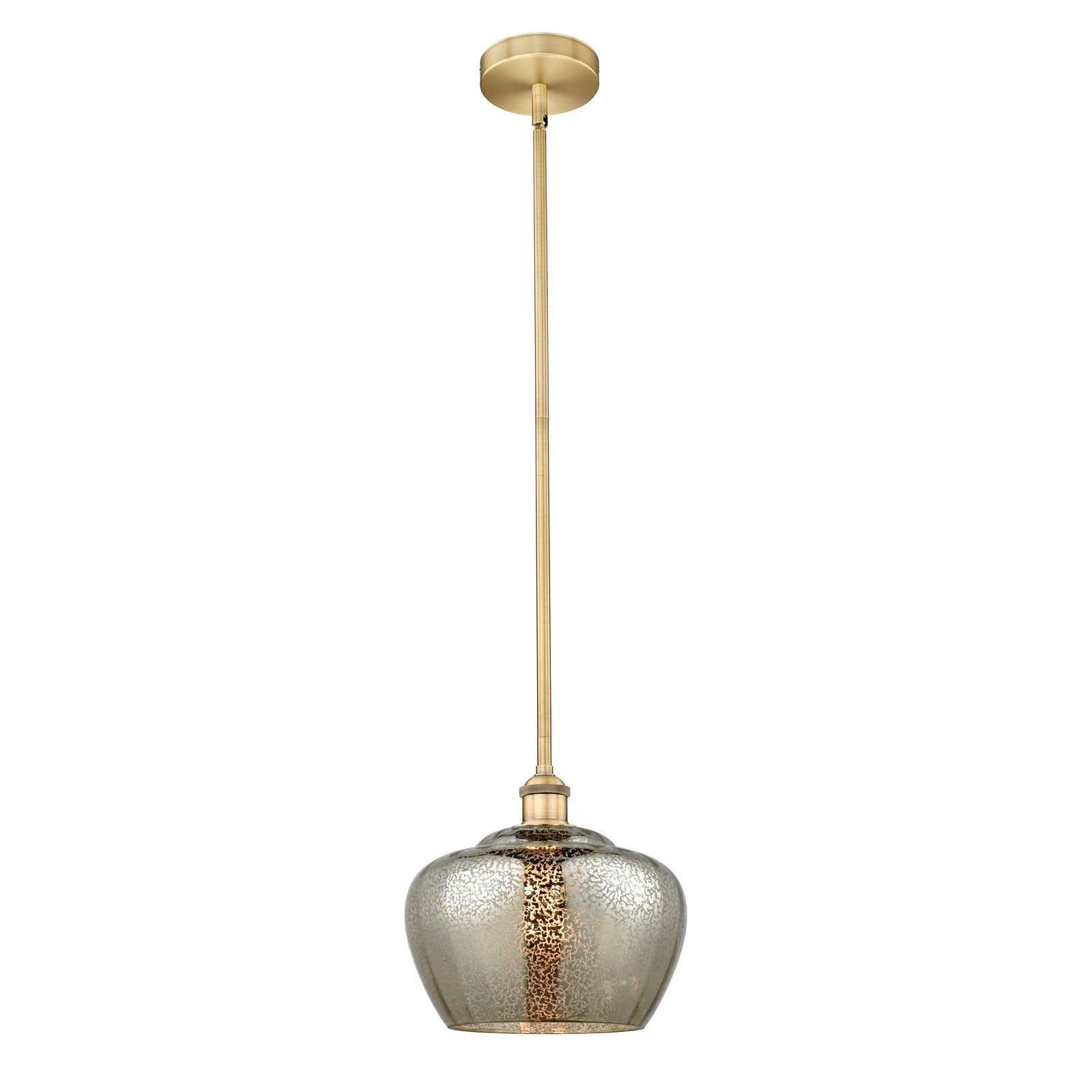 Innovations Fenton 11in 1-Light Mini Pendant | Industrial Brushed Brass Steel and Mercury Ribbed Glass | Kitchen Island & Dining | Model 616-1S-BB-G96-L