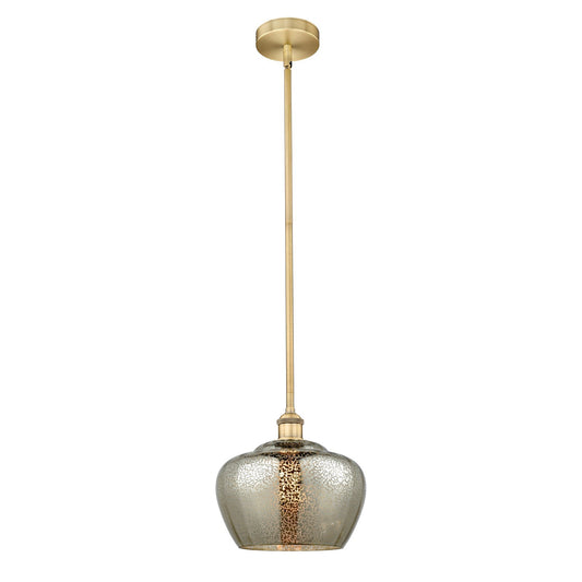 Innovations Fenton 11in 1-Light Mini Pendant | Industrial Brushed Brass Steel and Mercury Ribbed Glass | Kitchen Island & Dining | Model 616-1S-BB-G96-L