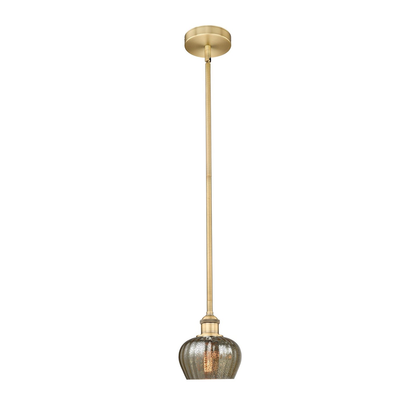 Innovations Fenton 1-Light 7in Mini Pendant | Industrial Brushed Brass Steel and Mercury Ribbed Glass | Kitchen Island & Dining | Model 616-1S-BB-G96-LED