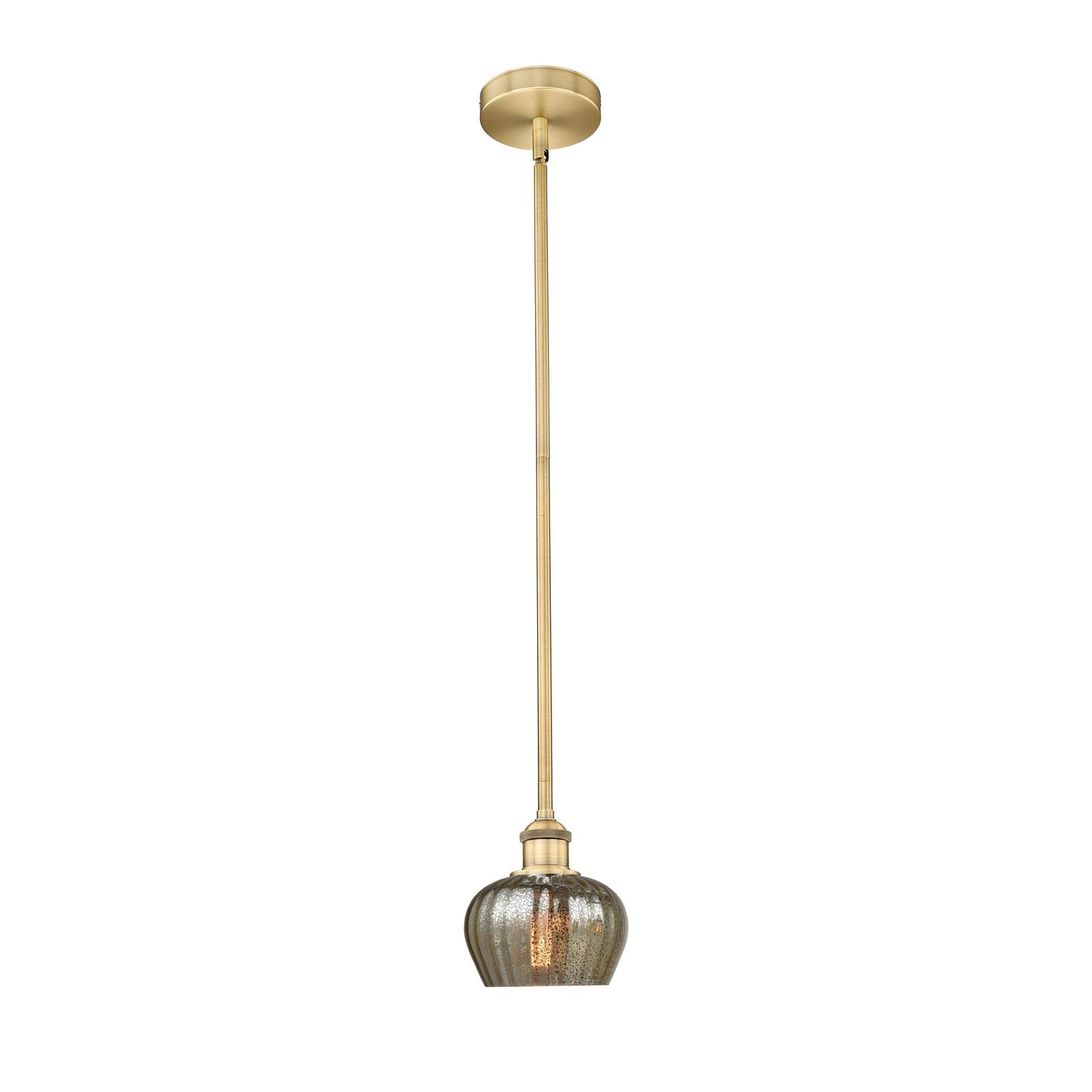 Innovations Fenton 1-Light 7in Mini Pendant | Industrial Brushed Brass Steel and Mercury Ribbed Glass | Kitchen Island & Dining | Model 616-1S-BB-G96-LED