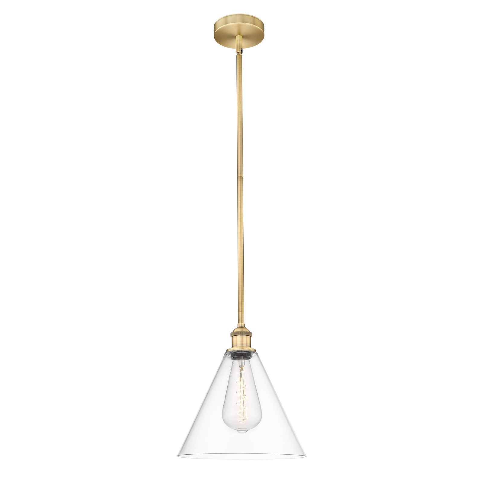 Innovations Berkshire Glass 12in 1-Light Mini Pendant | Industrial Brushed Brass Steel and Clear Glass | Kitchen Island & | Model 616-1S-BB-GBC-122-LED