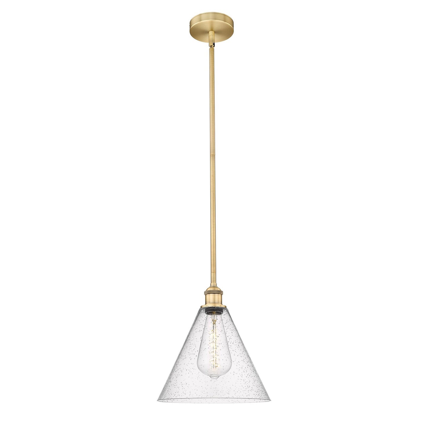 Innovations Berkshire Glass 12in 1-Light Mini Pendant | Industrial Brushed Brass Steel and Seedy Glass | Kitchen Island & | Model 616-1S-BB-GBC-124-LED