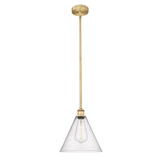 Innovations Berkshire Glass 12in 1-Light Mini Pendant | Industrial Brushed Brass Steel and Seedy Glass | Kitchen Island & | Model 616-1S-BB-GBC-124-LED
