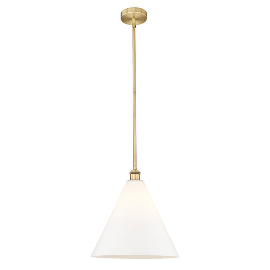 Innovations Berkshire Glass 16in 1-Light Pendant | Industrial Brushed Brass Steel and Matte White Glass | Kitchen Island & | Model 616-1S-BB-GBC-161-LED