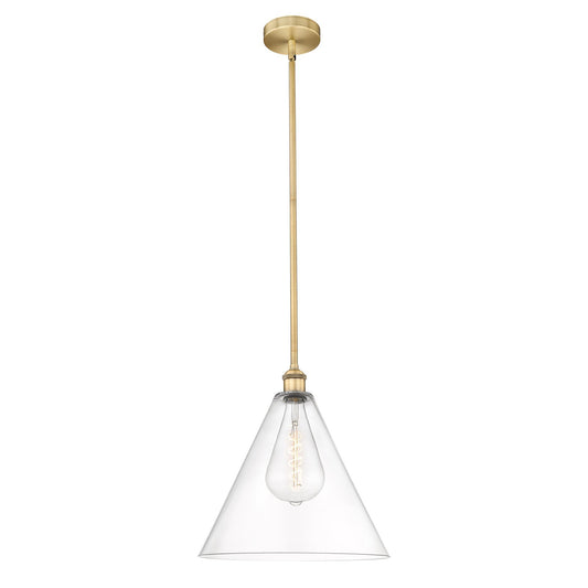 Innovations Berkshire Glass 16in 1-Light Pendant | Industrial Brushed Brass Steel and Clear Glass | Kitchen Island & Dining | Model 616-1S-BB-GBC-162-LED
