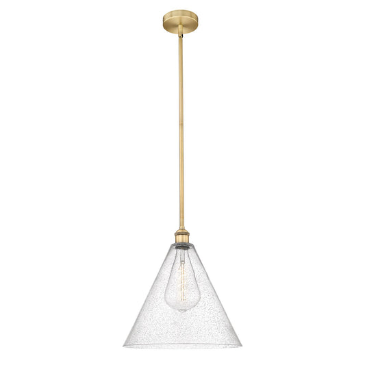 Innovations Berkshire Glass 16in 1-Light Pendant | Industrial Brushed Brass Steel and Seedy Glass | Kitchen Island & Dining | Model 616-1S-BB-GBC-164-LED