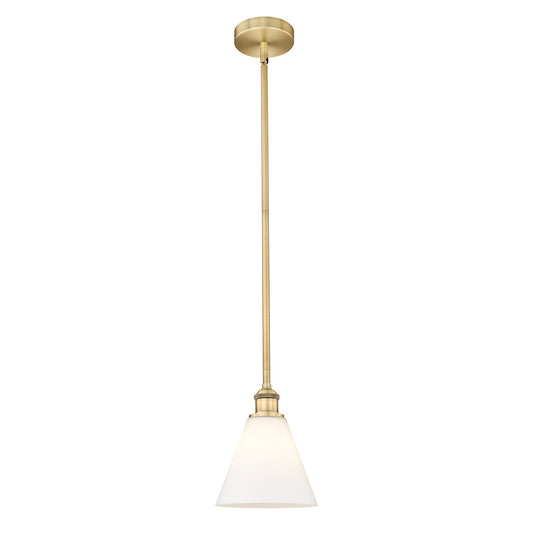 Innovations Berkshire Glass 8in 1-Light Mini Pendant | Industrial Brushed Brass Steel and Matte White Glass | Kitchen Island & | Model 616-1S-BB-GBC-81