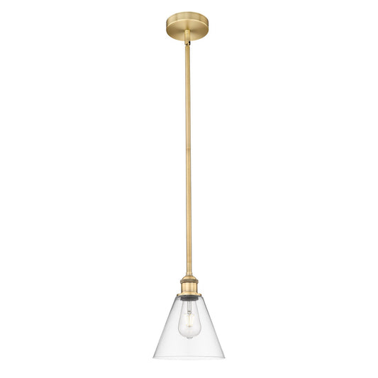 Innovations Berkshire Glass 8in 1-Light Mini Pendant | Industrial Brushed Brass Steel and Clear Glass | Kitchen Island & Dining | Model 616-1S-BB-GBC-82