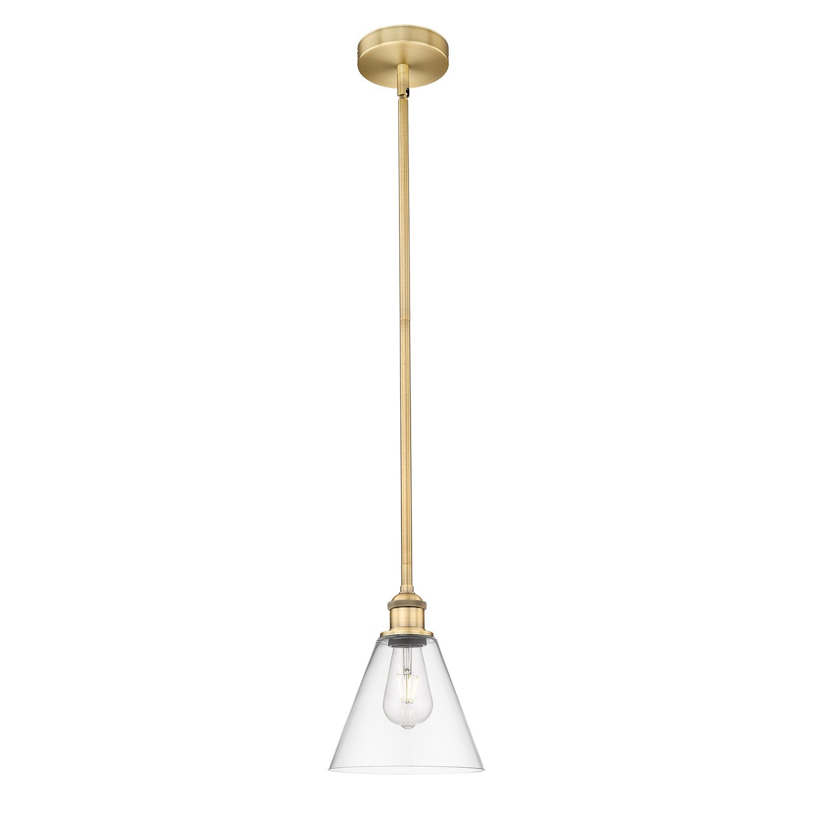 Innovations Berkshire Glass 8in 1-Light Mini Pendant | Industrial Brushed Brass Steel and Clear Glass | Kitchen Island & Dining | Model 616-1S-BB-GBC-82
