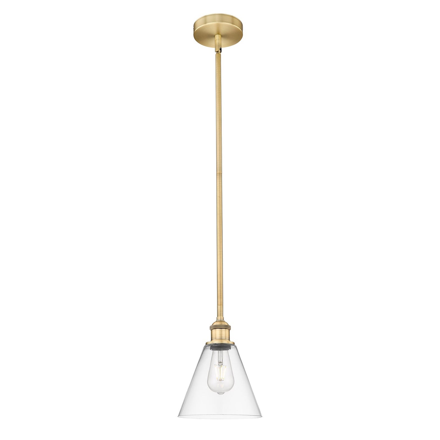 Innovations Berkshire 8in 1-Light Mini Pendant | Industrial Brushed Brass Steel and Clear Glass | Kitchen Island & Dining | Model 616-1S-BB-GBC-82-LED