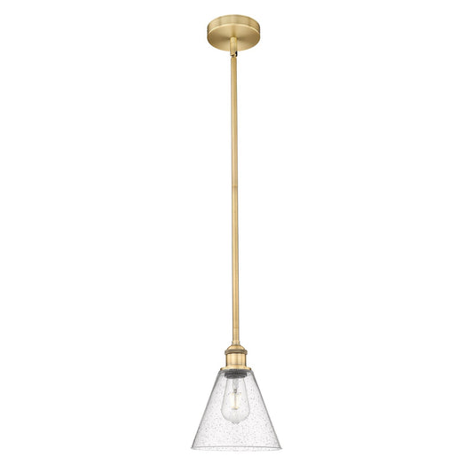 Innovations Berkshire Glass 8in 1-Light Mini Pendant | Industrial Brushed Brass Steel and Seedy Glass | Kitchen Island & Dining | Model 616-1S-BB-GBC-84