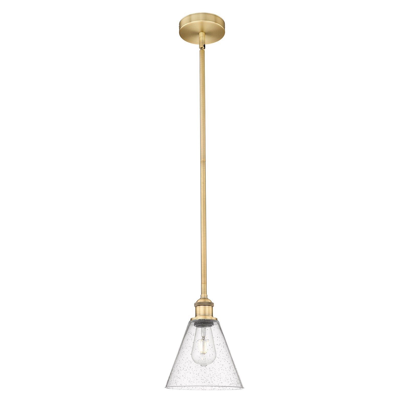 Innovations Berkshire Glass 8in 1-Light Mini Pendant | Industrial Brushed Brass Steel and Seedy Glass | Kitchen Island & | Model 616-1S-BB-GBC-84-LED