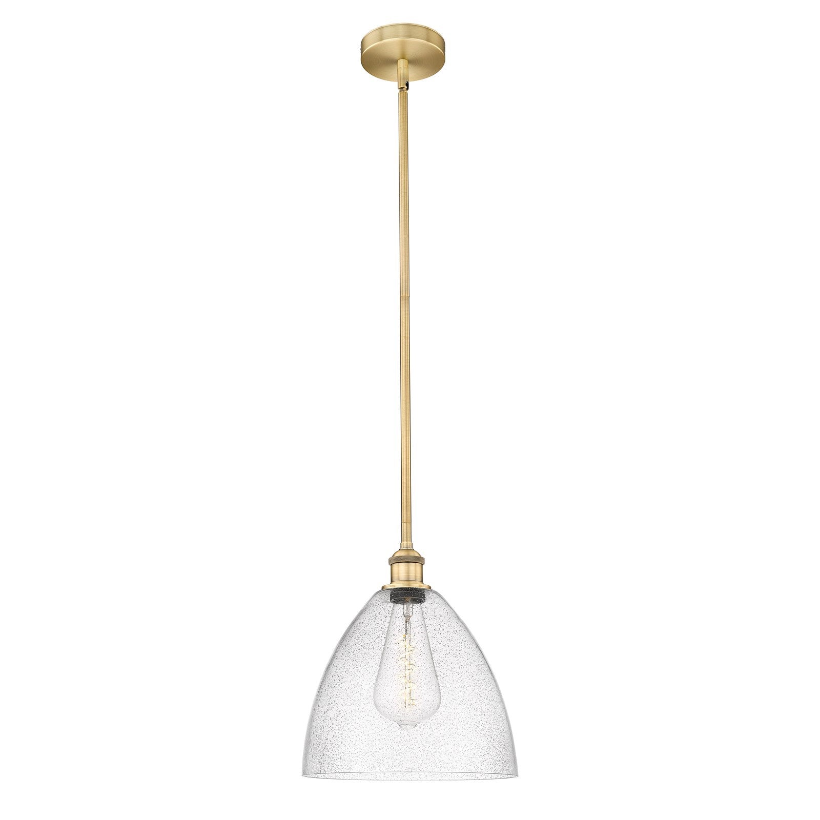 Innovations Bristol 12in 1-Light Mini Pendant | Industrial Brushed Brass Steel and Seedy Glass Dome | Kitchen Island & Dining | Model 616-1S-BB-GBD-124