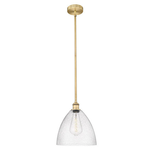 Innovations Bristol 12in 1-Light Mini Pendant | Industrial Brushed Brass Steel and Seedy Glass Dome | Kitchen Island & Dining | Model 616-1S-BB-GBD-124