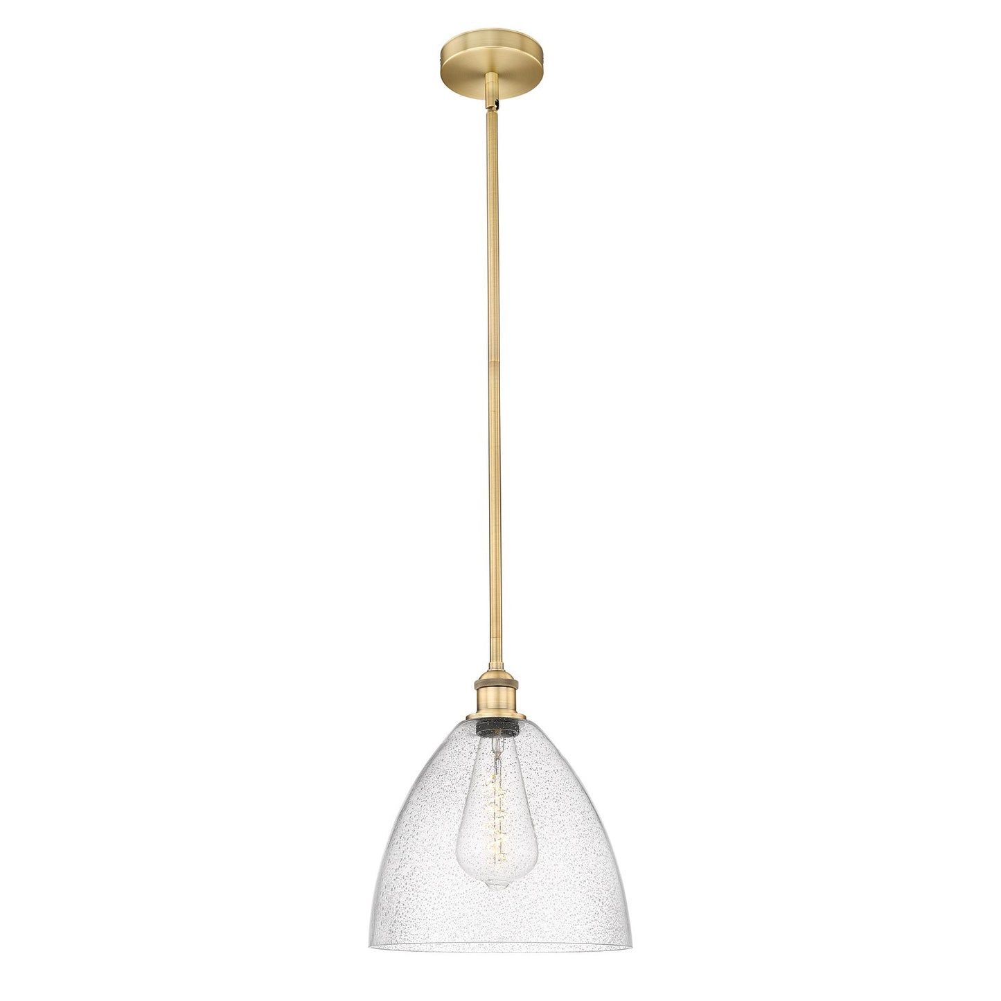 Innovations Bristol 12in 1-Light Mini Pendant | Industrial Brushed Brass Steel and Seedy Glass | Kitchen Island & Dining | Model 616-1S-BB-GBD-124-LED