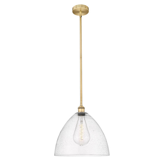 Innovations Bristol 16in 1-Light Pendant | Industrial Brushed Brass Steel and Seedy Glass Dome | Kitchen Island & Dining Room | Model 616-1S-BB-GBD-164