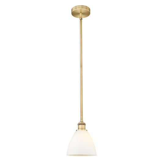 Innovations Bristol 8in 1-Light Mini Pendant | Industrial Brushed Brass and Matte White Glass | Kitchen Island & Dining Room | Model 616-1S-BB-GBD-751-LED