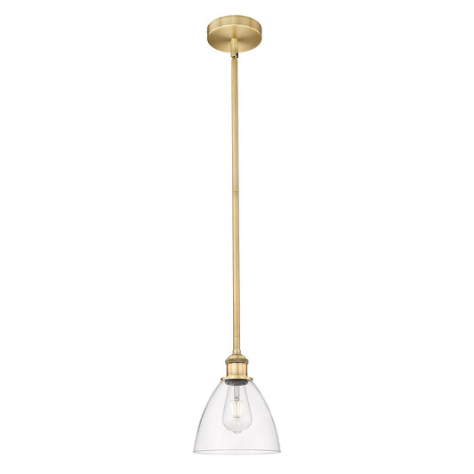 Innovations Bristol 7.5in 1-Light Mini Pendant | Industrial Brushed Brass Steel and Clear Glass | Kitchen Island & Dining Room | Model 616-1S-BB-GBD-752