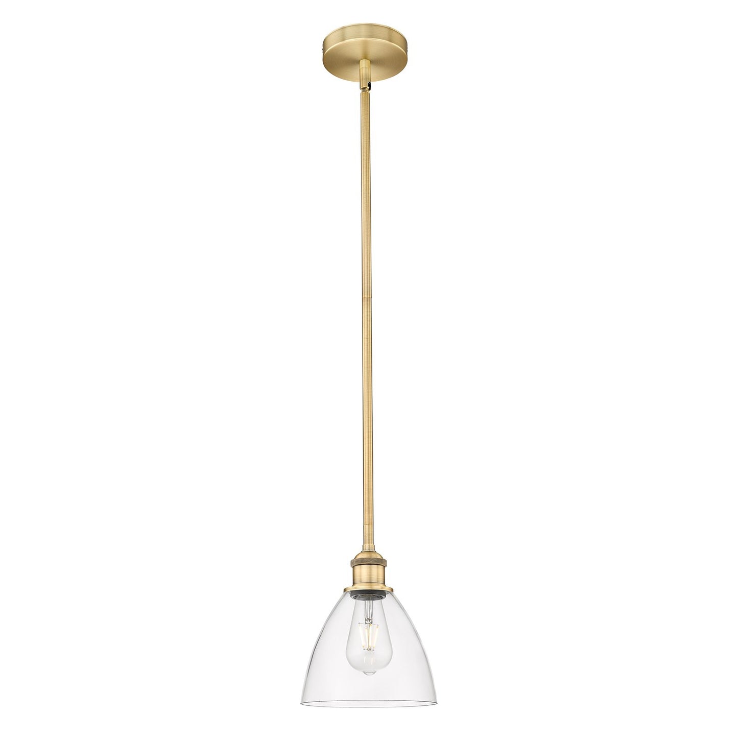 Innovations Bristol 8in 1-Light Mini Pendant | Industrial Brushed Brass and Clear Glass | Kitchen Island & Dining Room | 7.5 | Model 616-1S-BB-GBD-752-LED