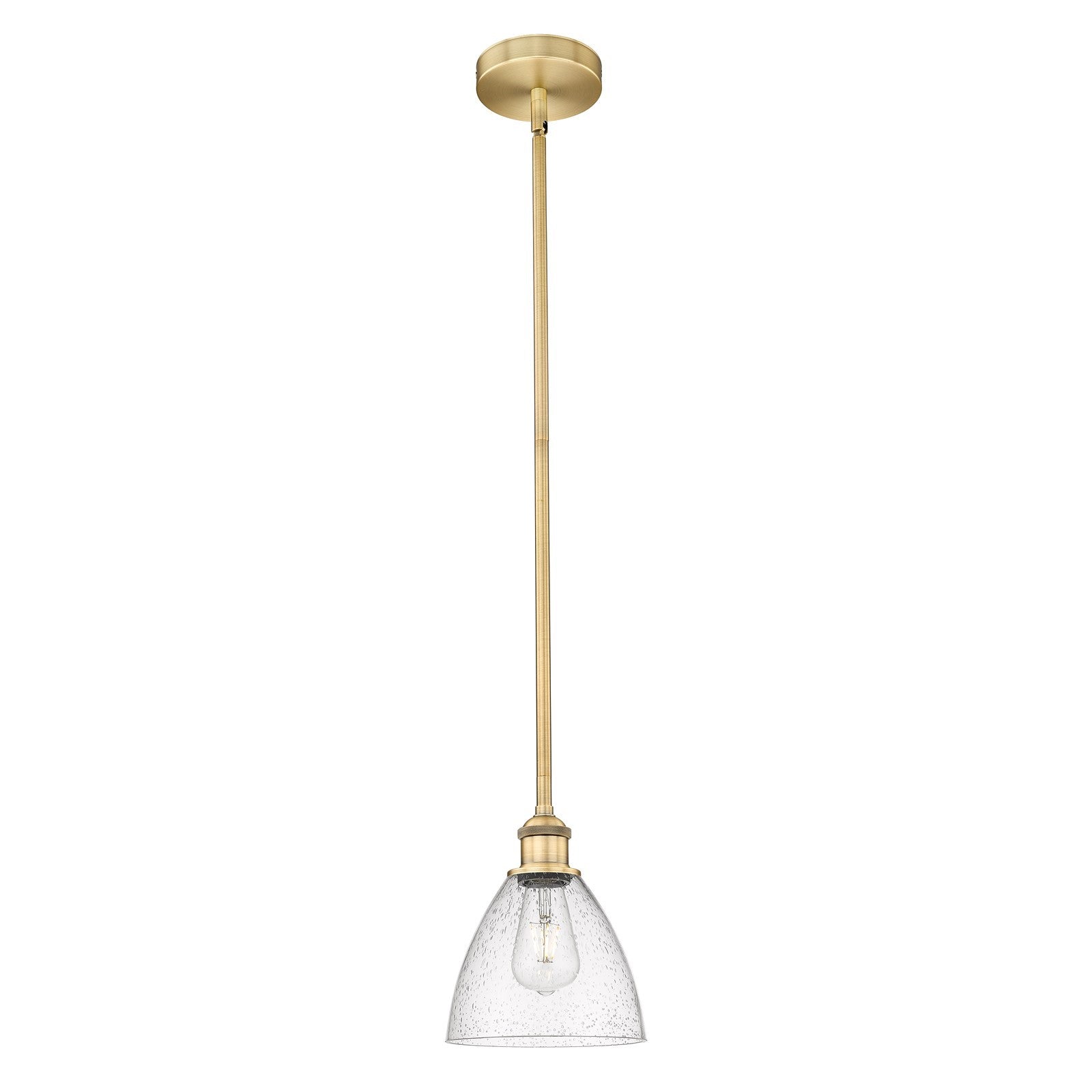 Innovations Bristol 8in 1-Light Mini Pendant | Industrial Brushed Brass Steel and Seedy Glass | Kitchen Island & Dining Room | Model 616-1S-BB-GBD-754