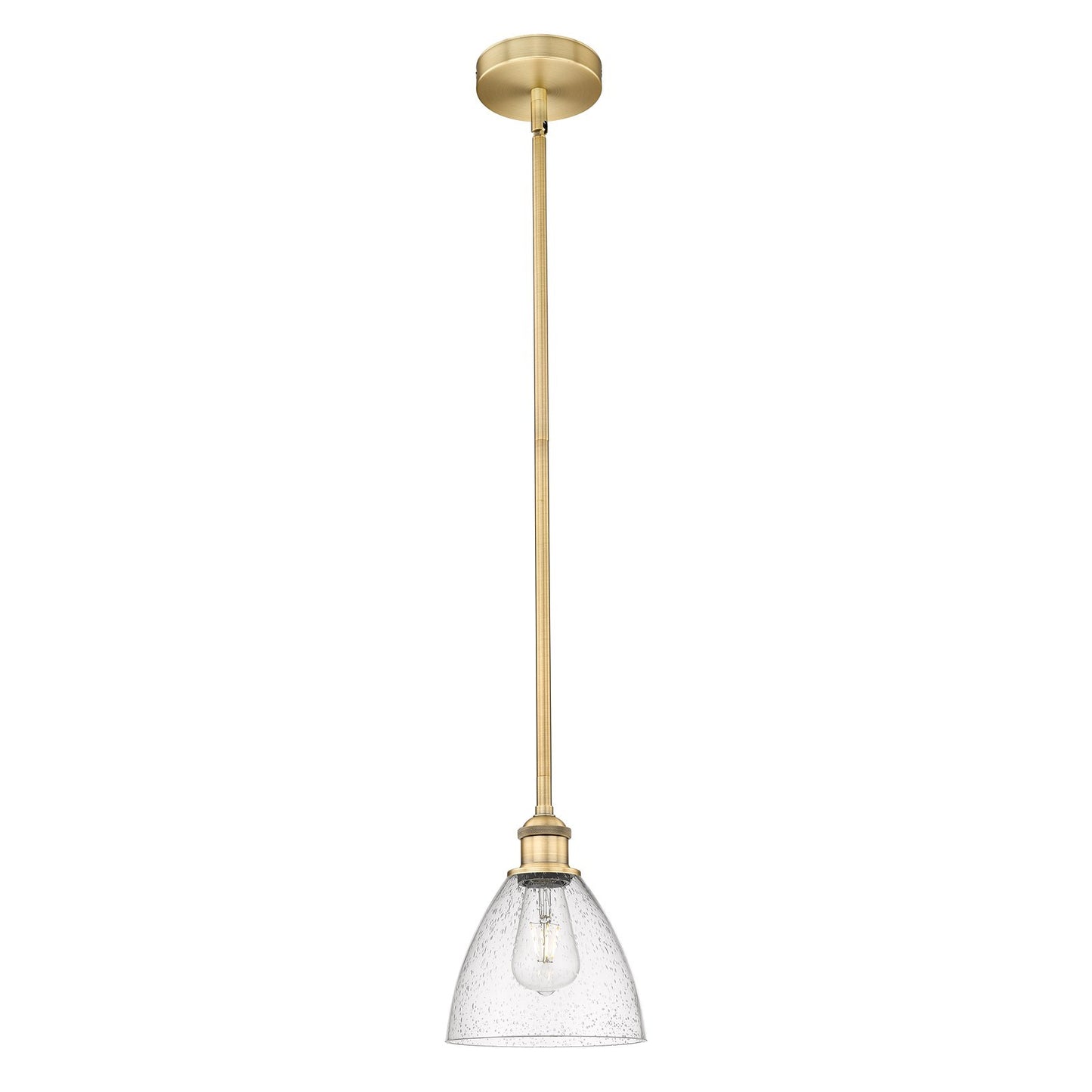 Innovations Bristol 8in 1-Light Mini Pendant | Industrial Brushed Brass Steel and Seedy Glass | Kitchen Island & Dining Room | Model 616-1S-BB-GBD-754-LED