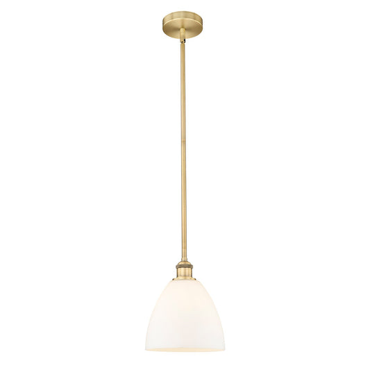 Innovations Bristol 9in 1-Light Mini Pendant | Industrial Brushed Brass Steel and Matte White Glass | Kitchen Island & Dining | Model 616-1S-BB-GBD-91-LED