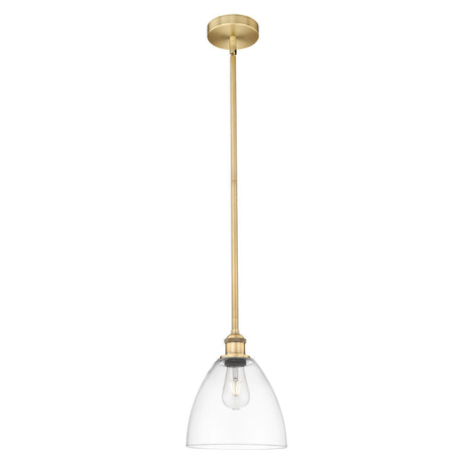 Innovations Bristol 9in 1-Light Mini Pendant | Industrial Brushed Brass Steel and Clear Glass | Kitchen Island & Dining Room | Model 616-1S-BB-GBD-92-LED