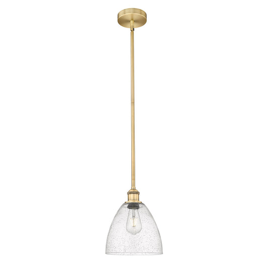 Innovations Bristol 9in 1-Light Mini Pendant | Industrial Brushed Brass Steel and Seedy Glass | Kitchen Island & Dining Room | Model 616-1S-BB-GBD-94-LED