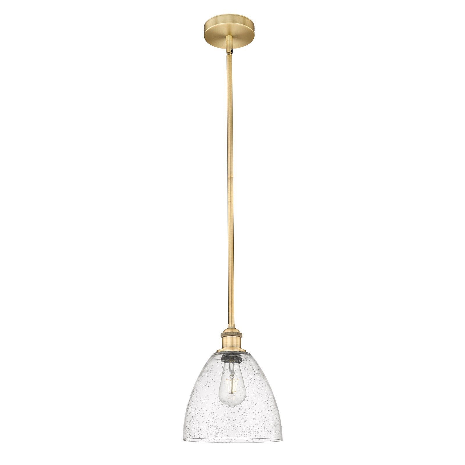 Innovations Bristol 9in 1-Light Mini Pendant | Industrial Brushed Brass Steel and Seedy Glass | Kitchen Island & Dining Room | Model 616-1S-BB-GBD-94-LED