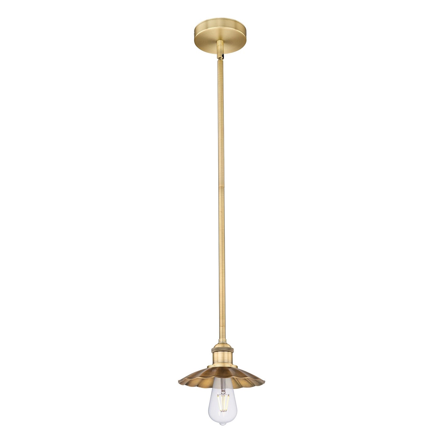 Innovations Scallop 7.5in 1-Light Mini Pendant | Industrial Brushed Brass Steel and Brushed Brass Metal Shade | Kitchen Island & | Model 616-1S-BB-M17-BB