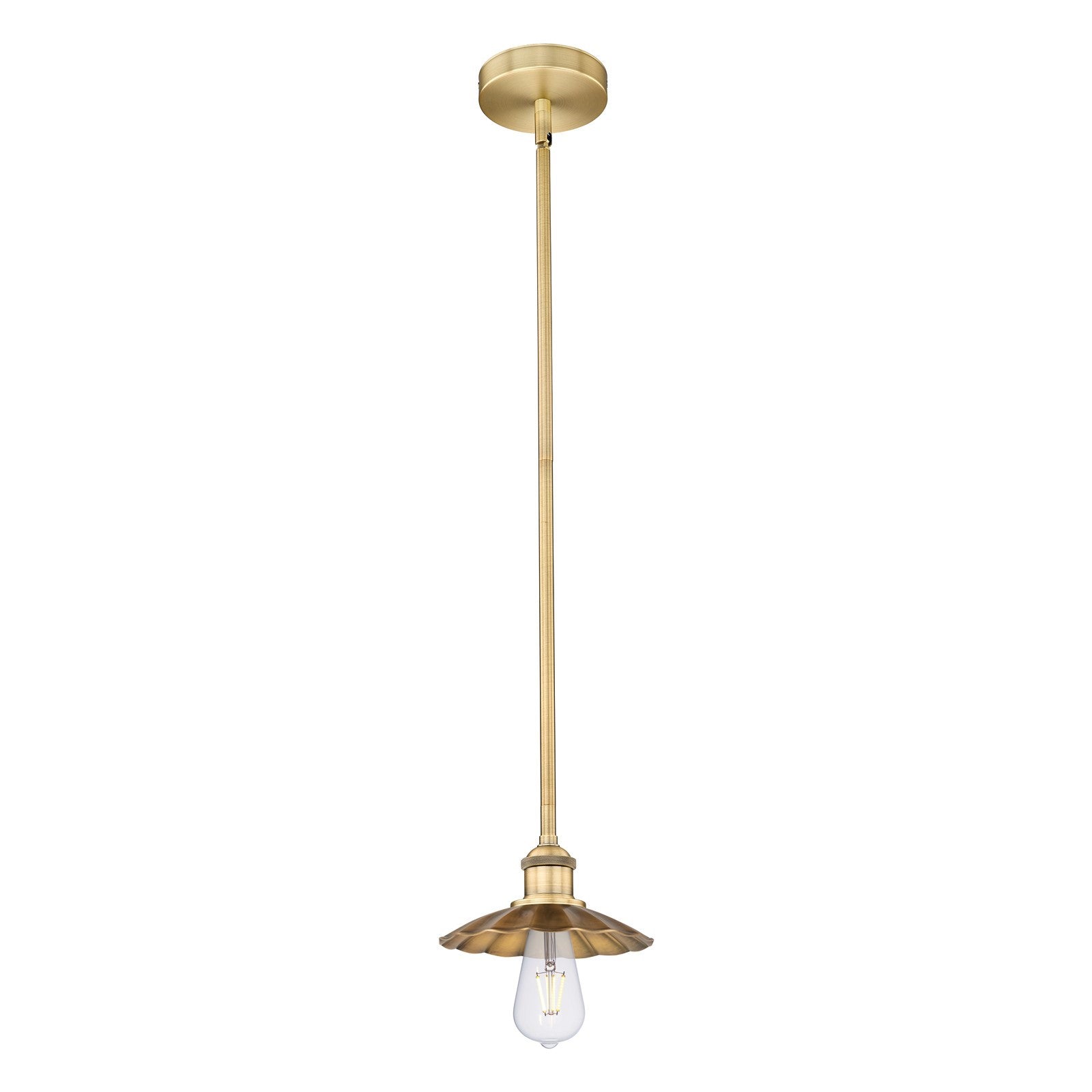 Innovations Scallop 7.5in 1-Light Mini Pendant | Industrial Brushed Brass Steel and Brushed Brass Metal Shade | Kitchen Island & | Model 616-1S-BB-M17-BB