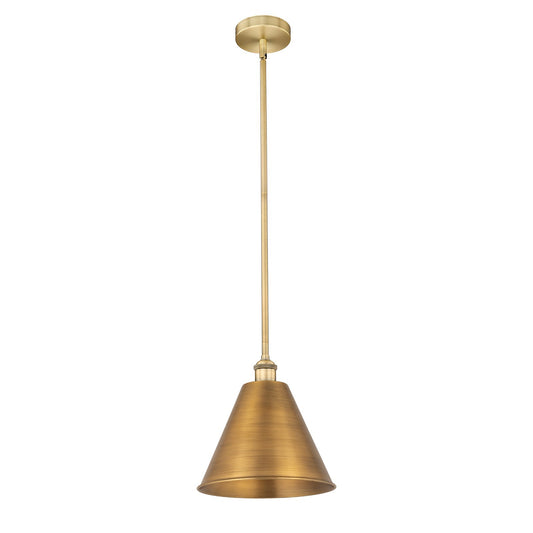 Innovations Berkshire Metal 12in 1-Light Mini Pendant | Industrial Farmhouse Brushed Brass Steel and Brushed Brass Metal Shade | Model 616-1S-BB-MBC-12-BB