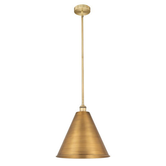 Innovations Berkshire Metal 16in 1-Light Mini Pendant | Industrial Farmhouse Brushed Brass Steel and Metal Cone Shade | Model 616-1S-BB-MBC-16-BB