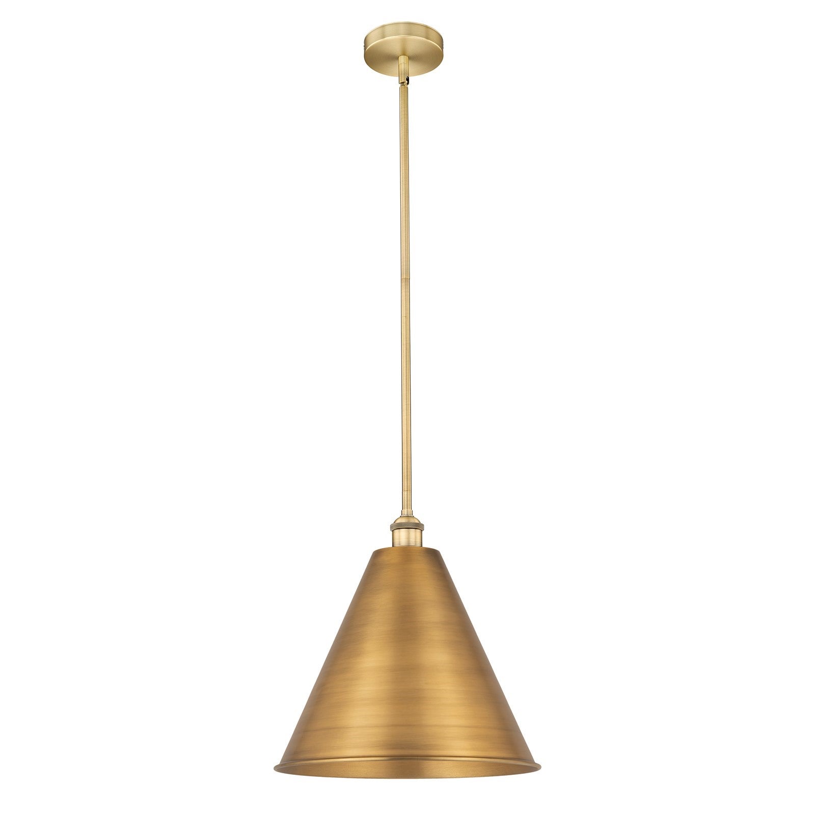 Innovations Berkshire Metal 16in 1-Light Mini Pendant | Industrial Farmhouse Brushed Brass Steel and Metal Cone Shade | Model 616-1S-BB-MBC-16-BB