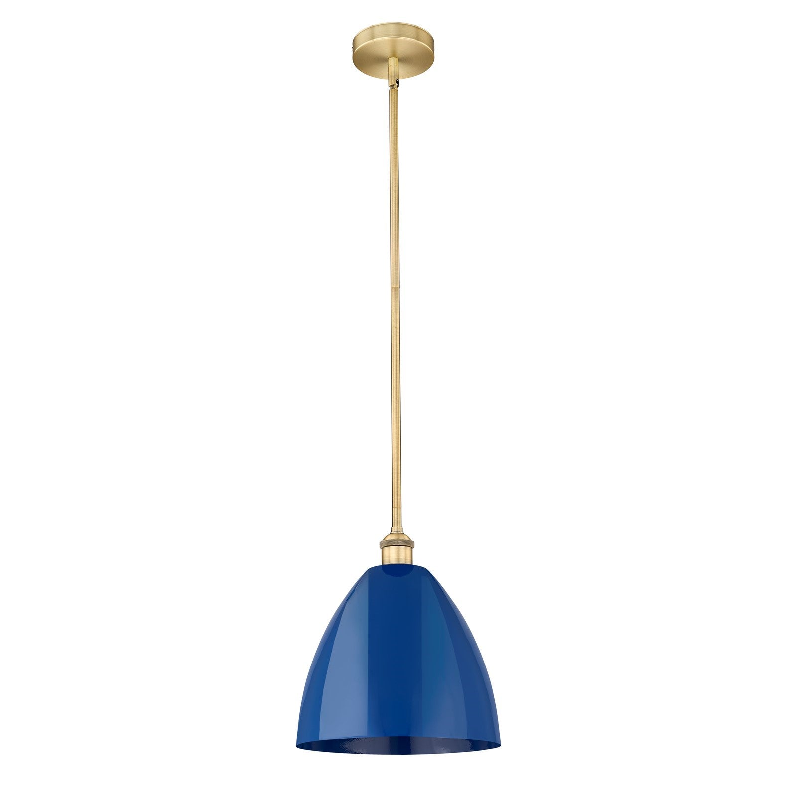 Innovations Plymouth 12in 1-Light Mini Pendant | Industrial Brushed Brass Steel and Matte Blue Metal | Kitchen Island & | Model 616-1S-BB-MBD-12-BL-LED
