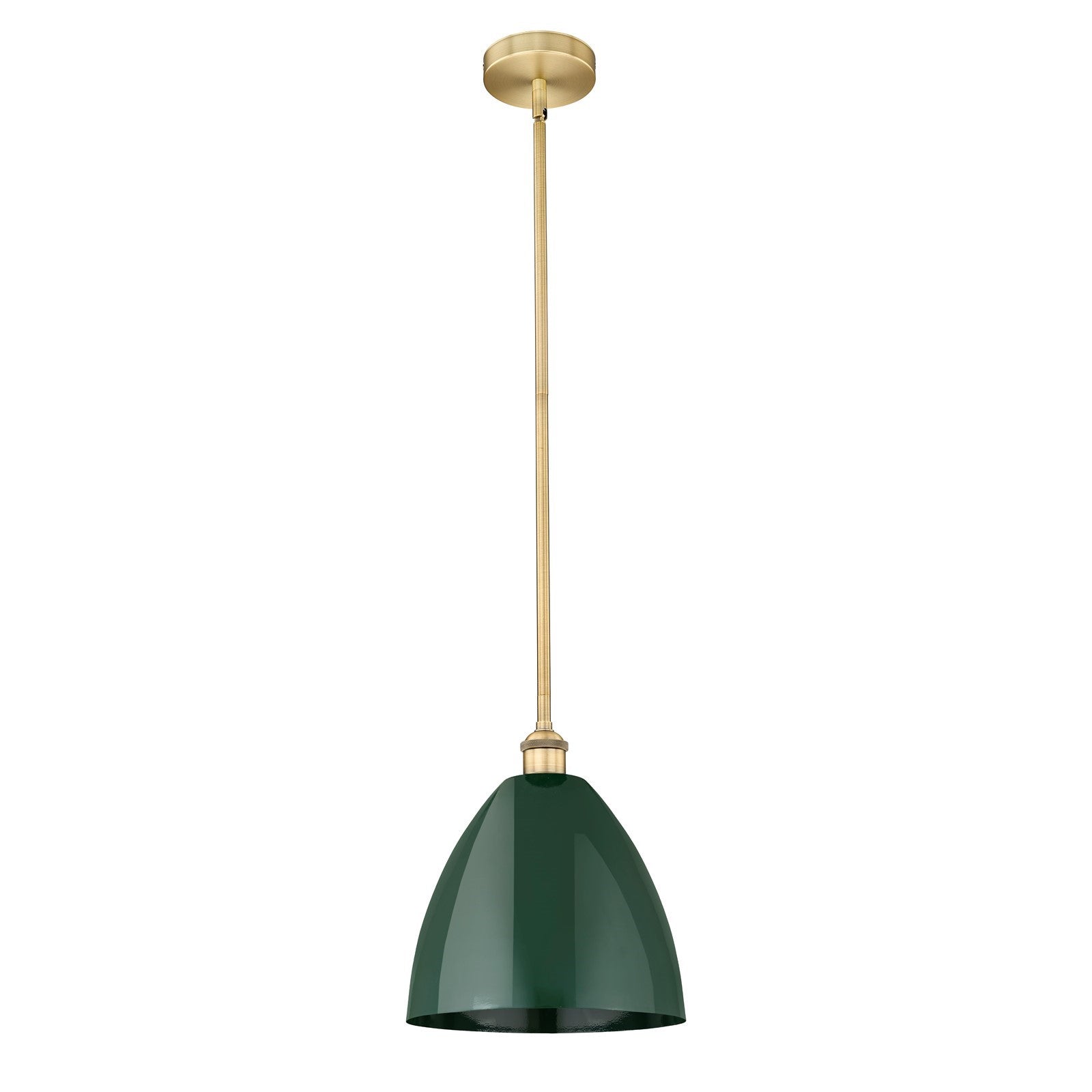 Innovations Plymouth 12in 1-Light Mini Pendant | Industrial Farmhouse Brushed Brass and Matte Green Metal | Kitchen Island & | Model 616-1S-BB-MBD-12-GR