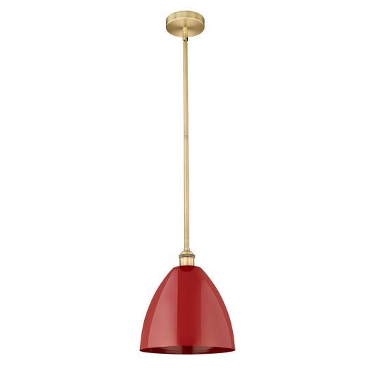 Innovations Plymouth 12in 1-Light Mini Pendant | Industrial Brushed Brass Steel and Matte Red Metal | Kitchen Island & | Model 616-1S-BB-MBD-12-RD-LED