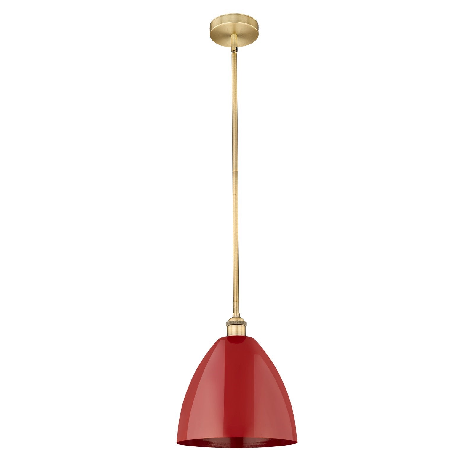 Innovations Plymouth 12in 1-Light Mini Pendant | Industrial Brushed Brass Steel and Matte Red Metal | Kitchen Island & | Model 616-1S-BB-MBD-12-RD-LED