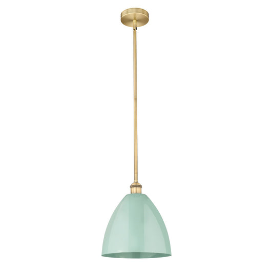 Innovations Plymouth 12in 1-Light Mini Pendant | Industrial Brushed Brass and Matte Seafoam Metal | Kitchen Island & Dining | Model 616-1S-BB-MBD-12-SF