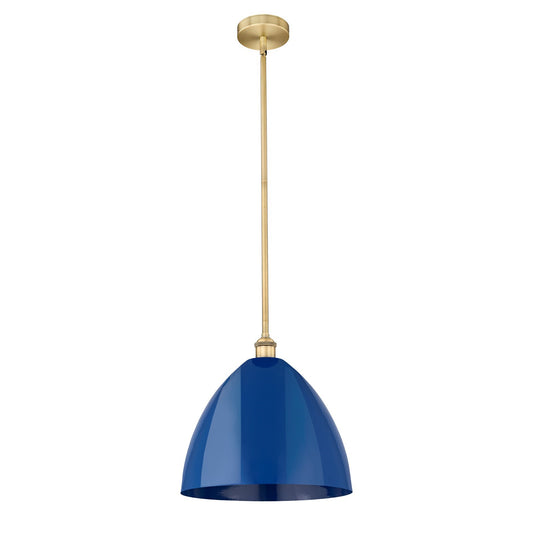 Innovations Plymouth 16in 1-Light Mini Pendant | Industrial Farmhouse Brushed Brass and Matte Blue Metal Shade | Kitchen | Model 616-1S-BB-MBD-16-BL
