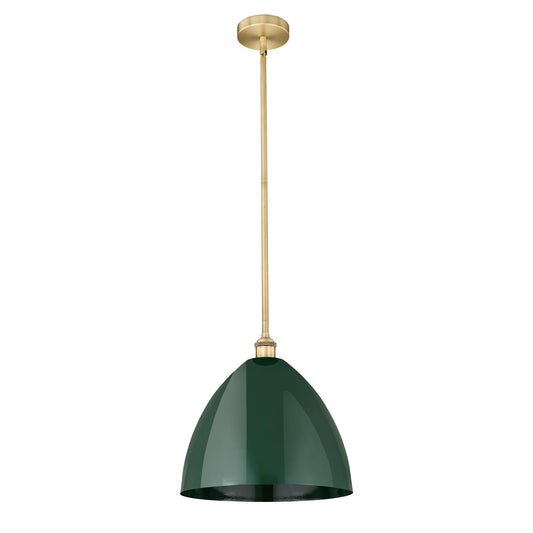 Innovations Plymouth 16in 1-Light Mini Pendant | Industrial Brushed Brass Steel and Matte Green Metal | Kitchen Island & | Model 616-1S-BB-MBD-16-GR