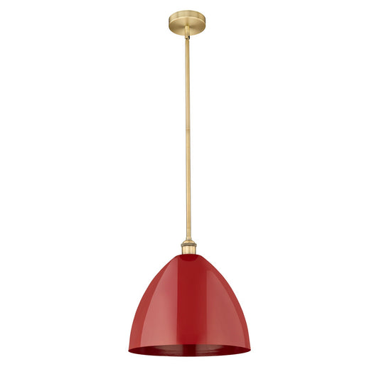 Innovations Plymouth 16in 1-Light Mini Pendant | Industrial Brushed Brass Steel and Matte Red Metal | Kitchen Island & | Model 616-1S-BB-MBD-16-RD-LED