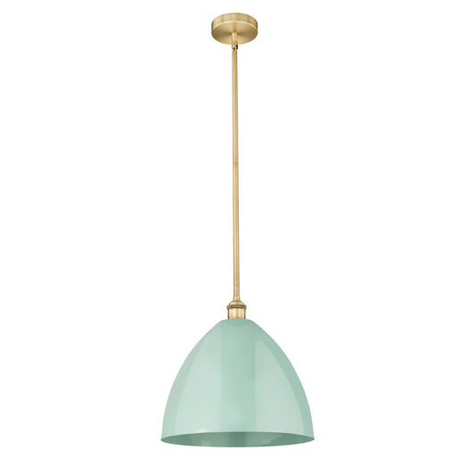 Innovations Plymouth 16in 1-Light Mini Pendant | Industrial Farmhouse Brushed Brass and Matte Seafoam Metal Shade | Kitchen | Model 616-1S-BB-MBD-16-SF
