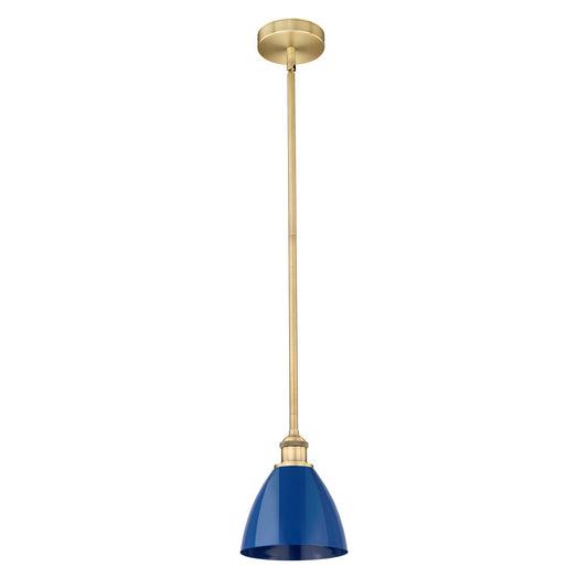 Innovations Plymouth 7.5in 1-Light Mini Pendant | Industrial Farmhouse Brushed Brass and Matte Blue Metal | Kitchen Island & | Model 616-1S-BB-MBD-75-BL