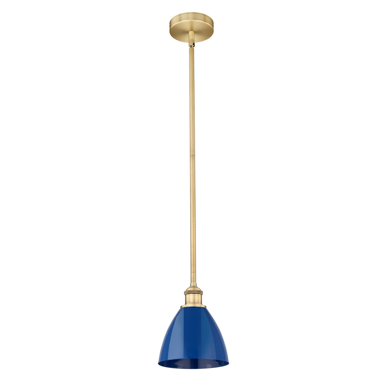 Innovations Plymouth 7.5in 1-Light Mini Pendant | Industrial Farmhouse Brushed Brass and Matte Blue Metal | Kitchen Island & | Model 616-1S-BB-MBD-75-BL