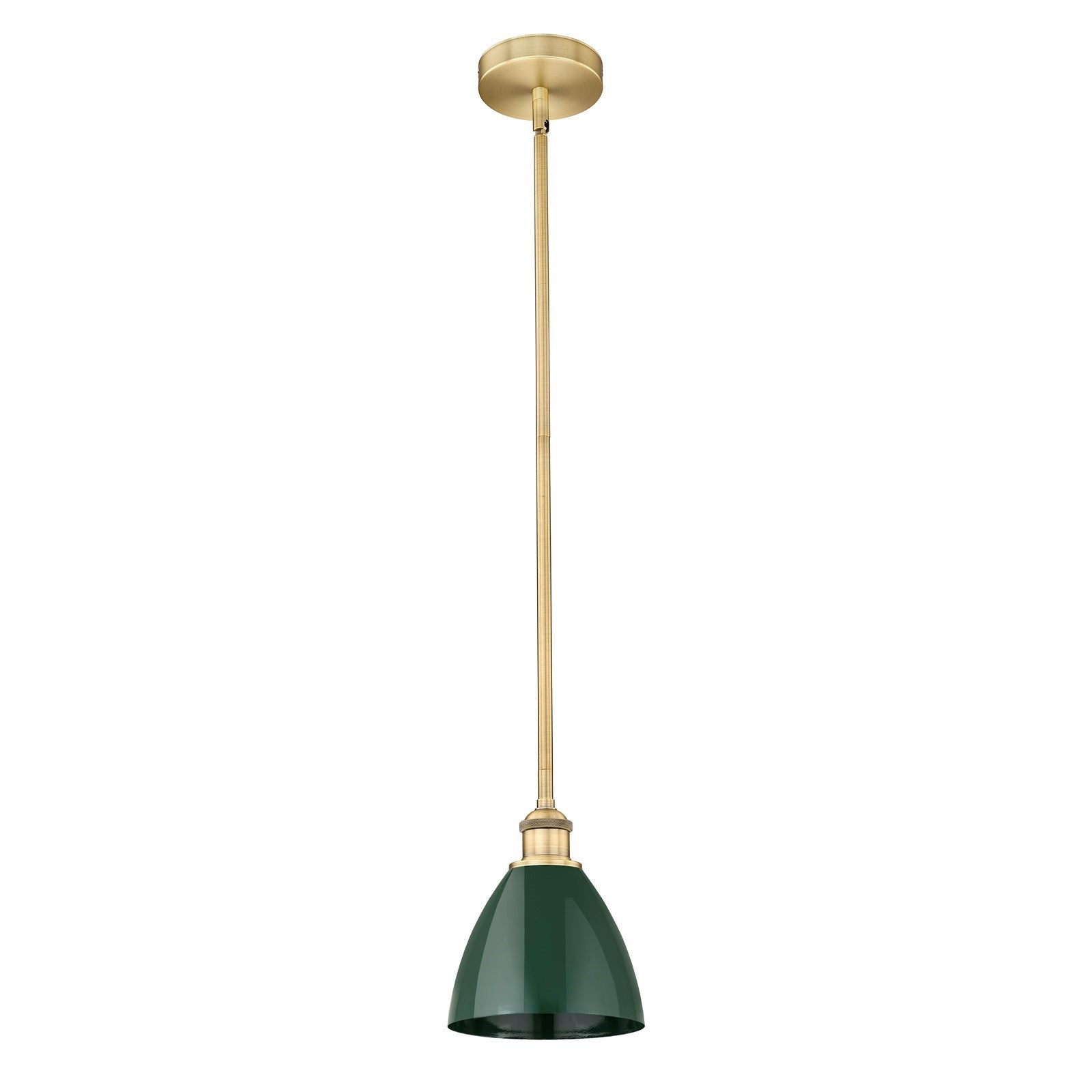 Innovations Plymouth 8in 1-Light Mini Pendant | Industrial Farmhouse Brushed Brass and Matte Green Metal | Kitchen Island | Model 616-1S-BB-MBD-75-GR-LED