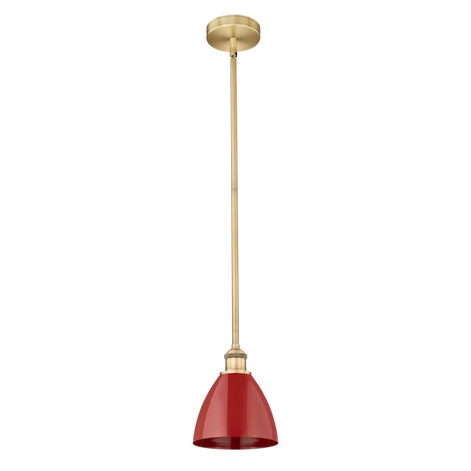 Innovations Plymouth 7.5in 1-Light Mini Pendant | Industrial Brushed Brass and Matte Red Metal | Kitchen Island & Dining | Model 616-1S-BB-MBD-75-RD-LED