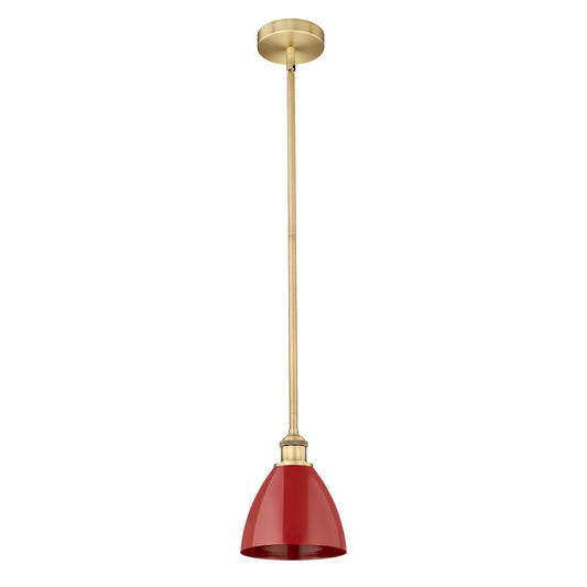 Innovations Plymouth 7.5in 1-Light Mini Pendant | Industrial Brushed Brass and Matte Red Metal | Kitchen Island & Dining | Model 616-1S-BB-MBD-75-RD-LED